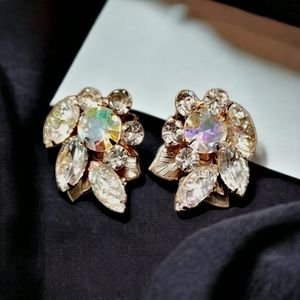 Vintage Signed JUDY LEE Rhinestone Crystal Clip Gold Tone Earrings